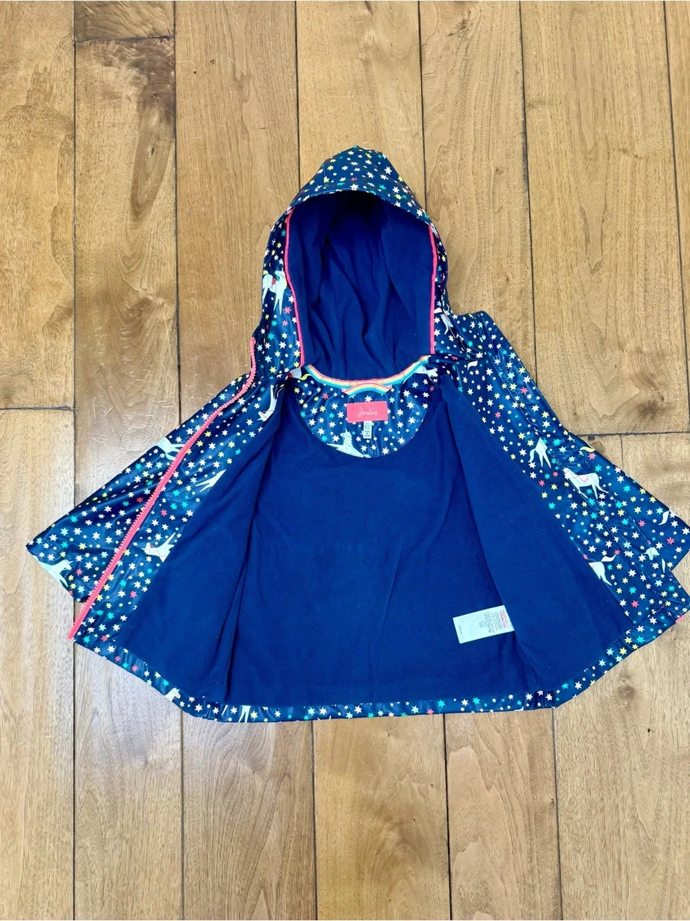 Joules Raindance Unicorn & Stars Fleece-Lined Raincoat Size 2Y EUC